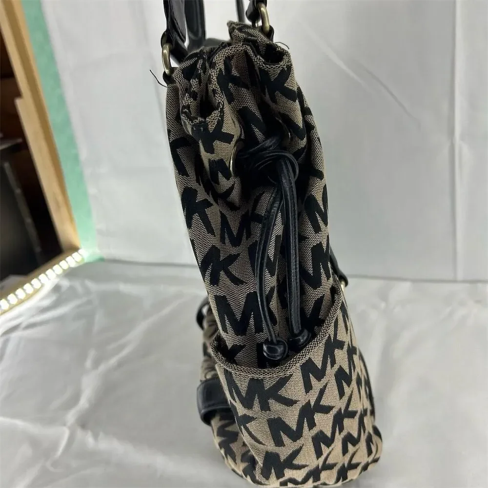 Vintage Michael Kors Monogram Tote Bag Black Beige Women's Shoulder - Picture 10 of 14